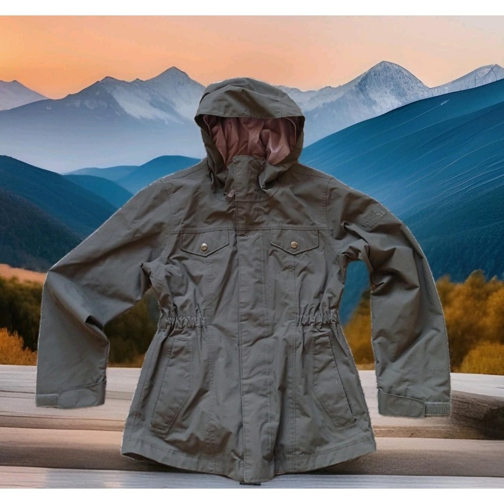 The North Face DryVent Jacket‎ Girls S 7/8 Olive Green Excellent Hooded Utility